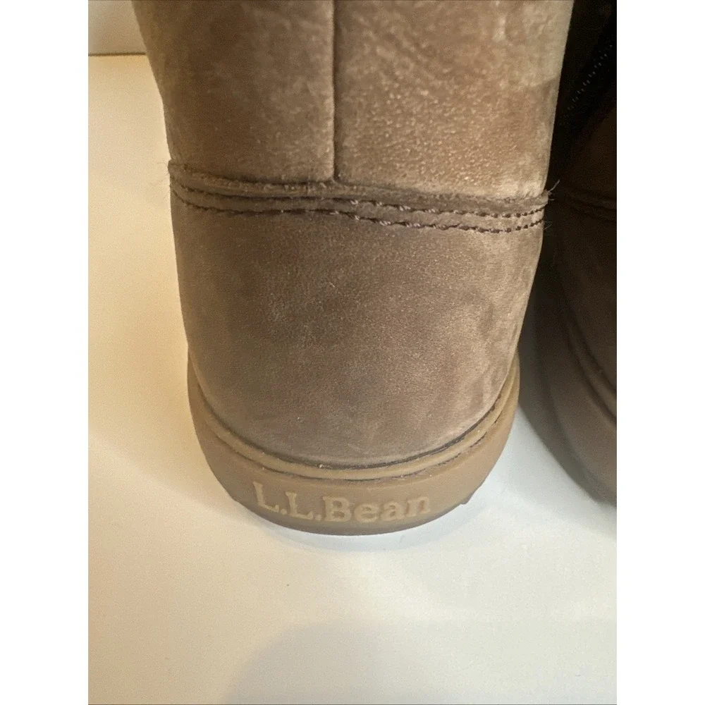 LL Bean 7 M Women's Mountainside Boots‎ Mid Fleece-Lined Brown Side Zip